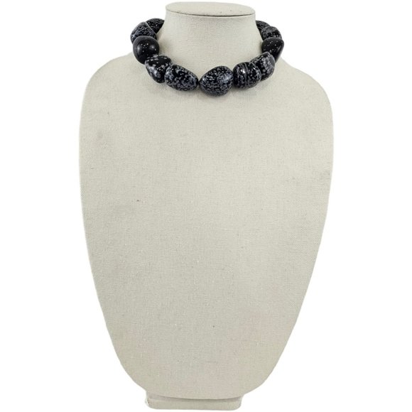 Femme Gems Vintage Snowflake Obsidian Collared Necklace 16" Rose Quartz 322g Z8 - Picture 2 of 6